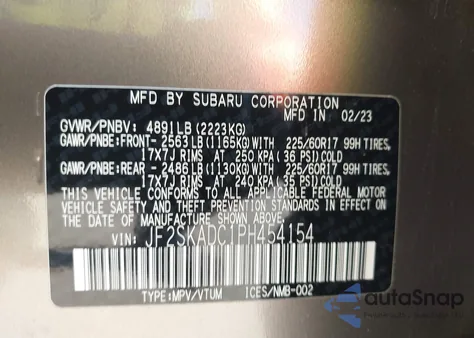 2023 Subaru Forester Premium z USA, uszkodzony, nr VIN JF2SKADC1PH454154